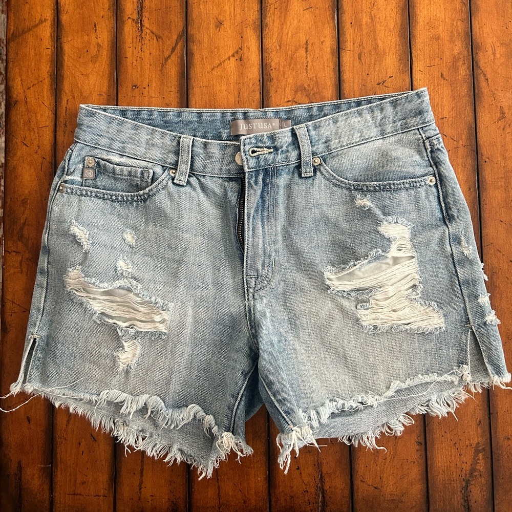 Just USA Light Blue Frayed Jean Shorts